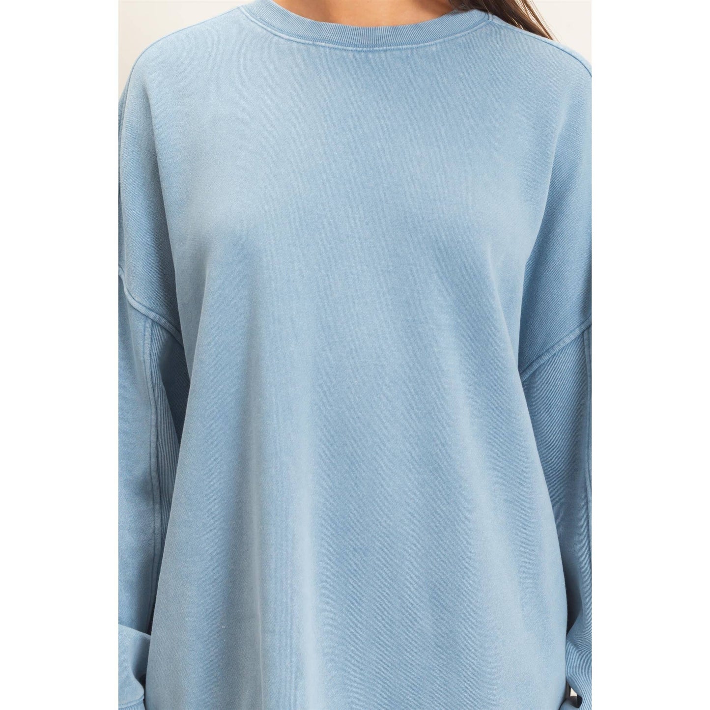 Acid Wash Crew Neck Long Sleeve Sweatshirt