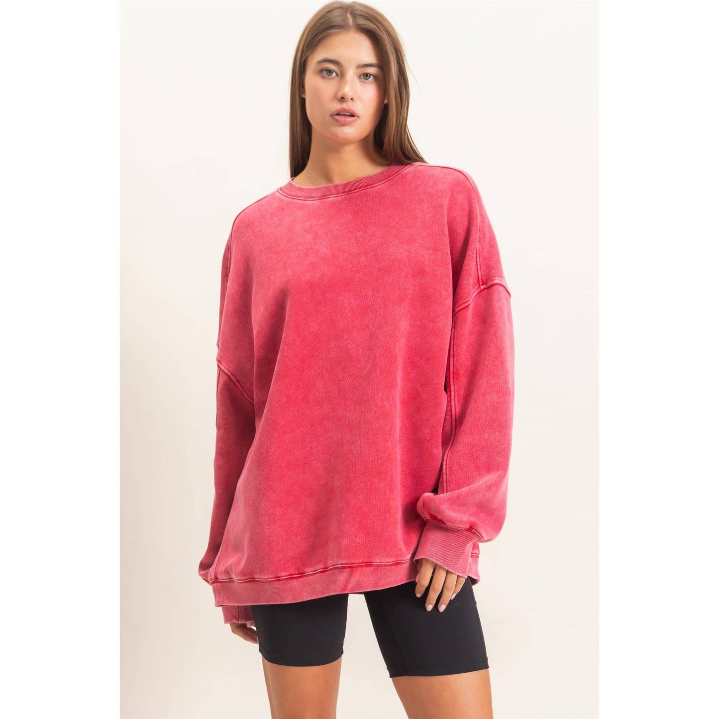 Acid Wash Crew Neck Long Sleeve Sweatshirt