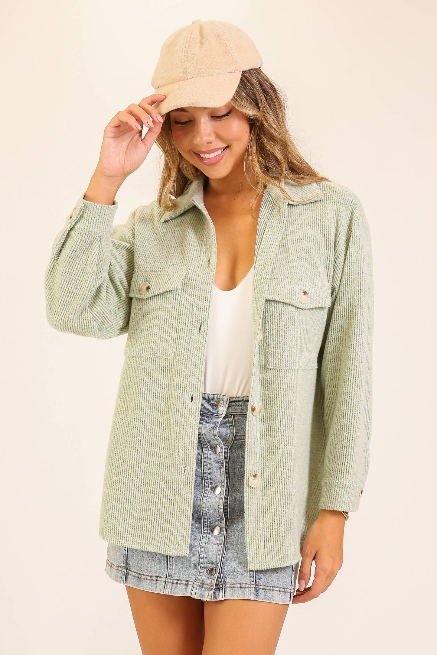 Brushed Waffle Button-Up Shacket