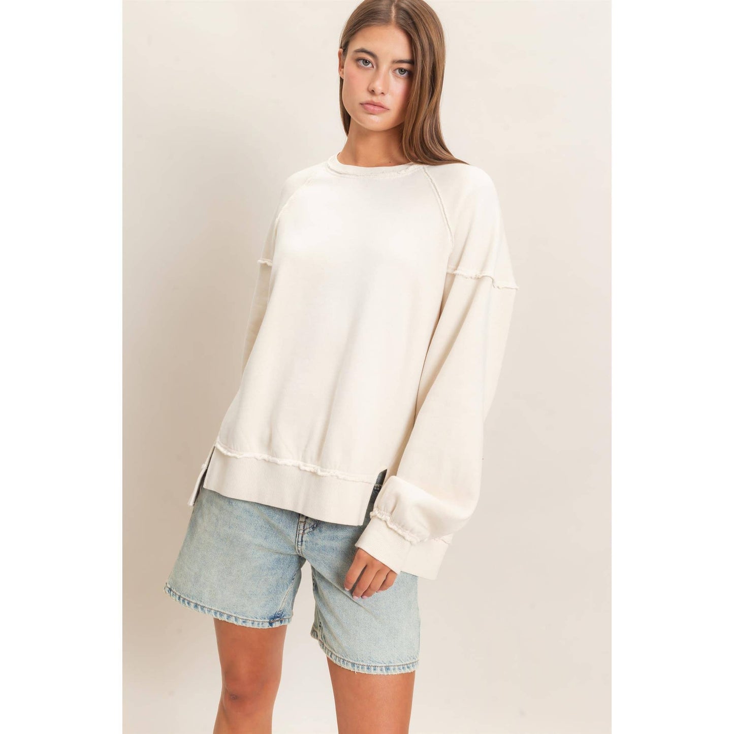 Acid Wash Raw Edge Sweatshirt