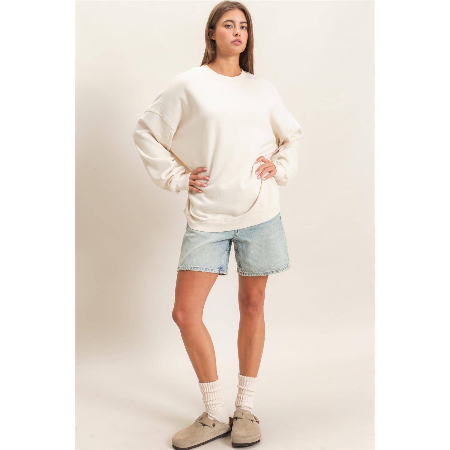 Acid Wash Crew Neck Long Sleeve Sweatshirt