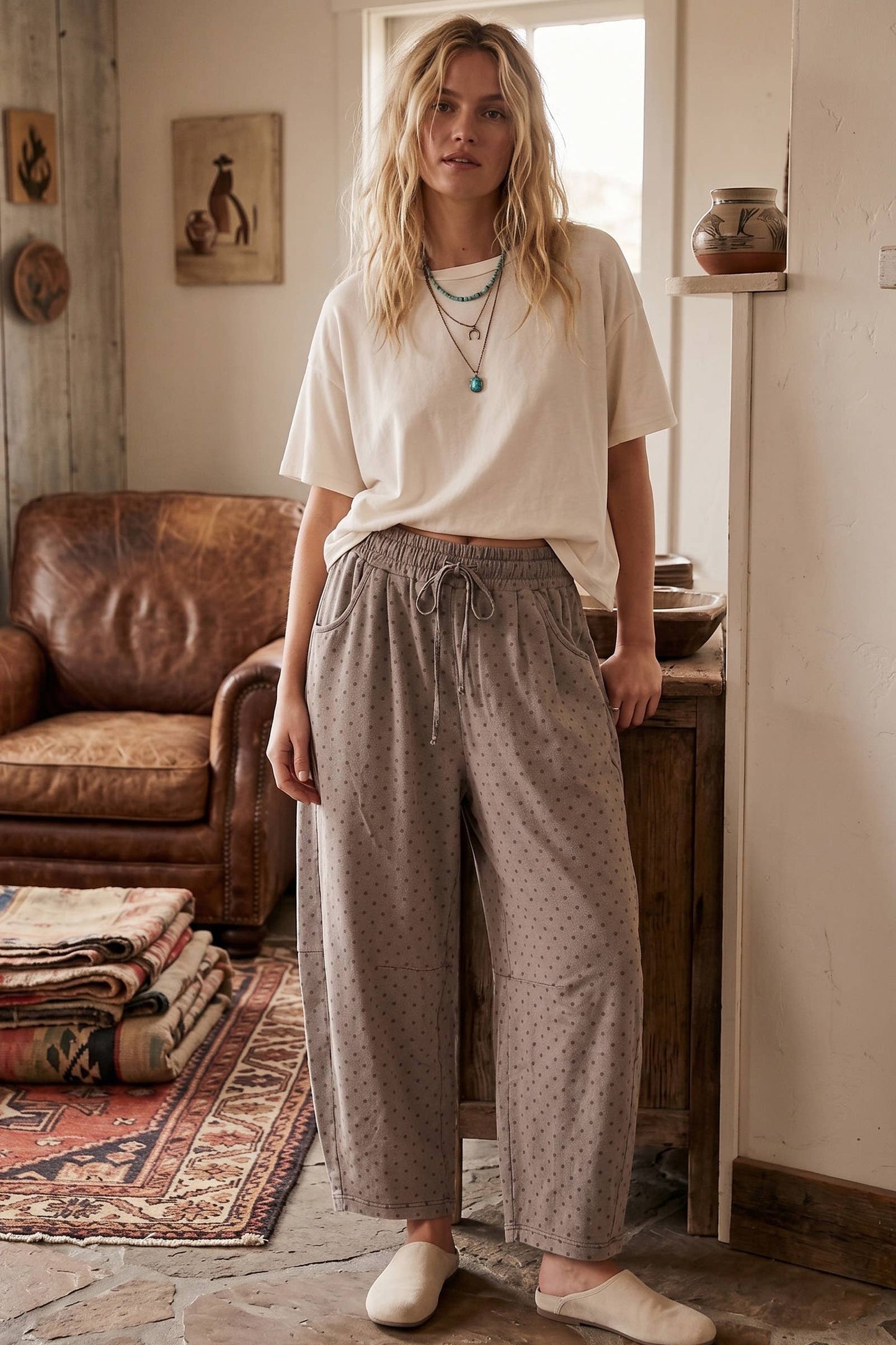 Oversized Mineral Washed Scuba Barrel Lounge Pants