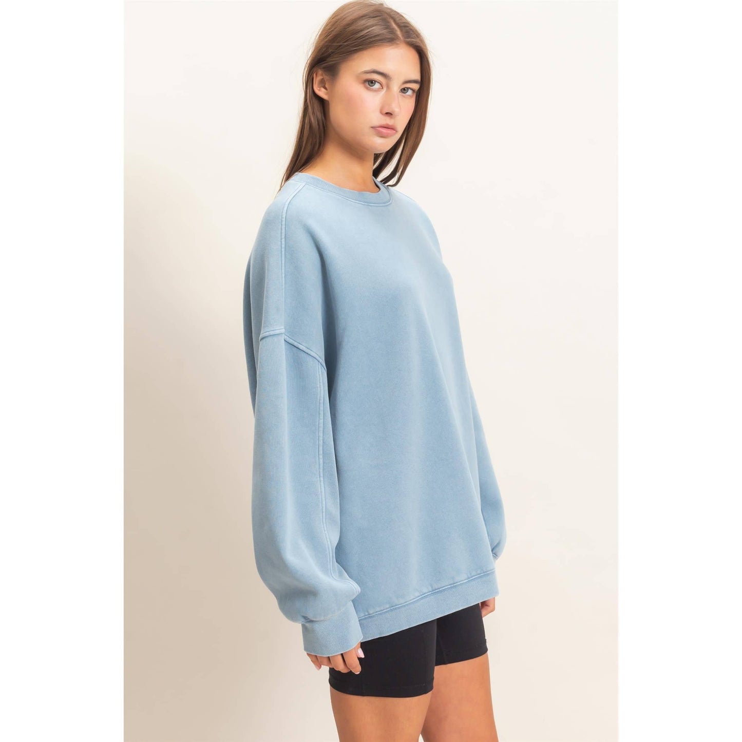 Acid Wash Crew Neck Long Sleeve Sweatshirt