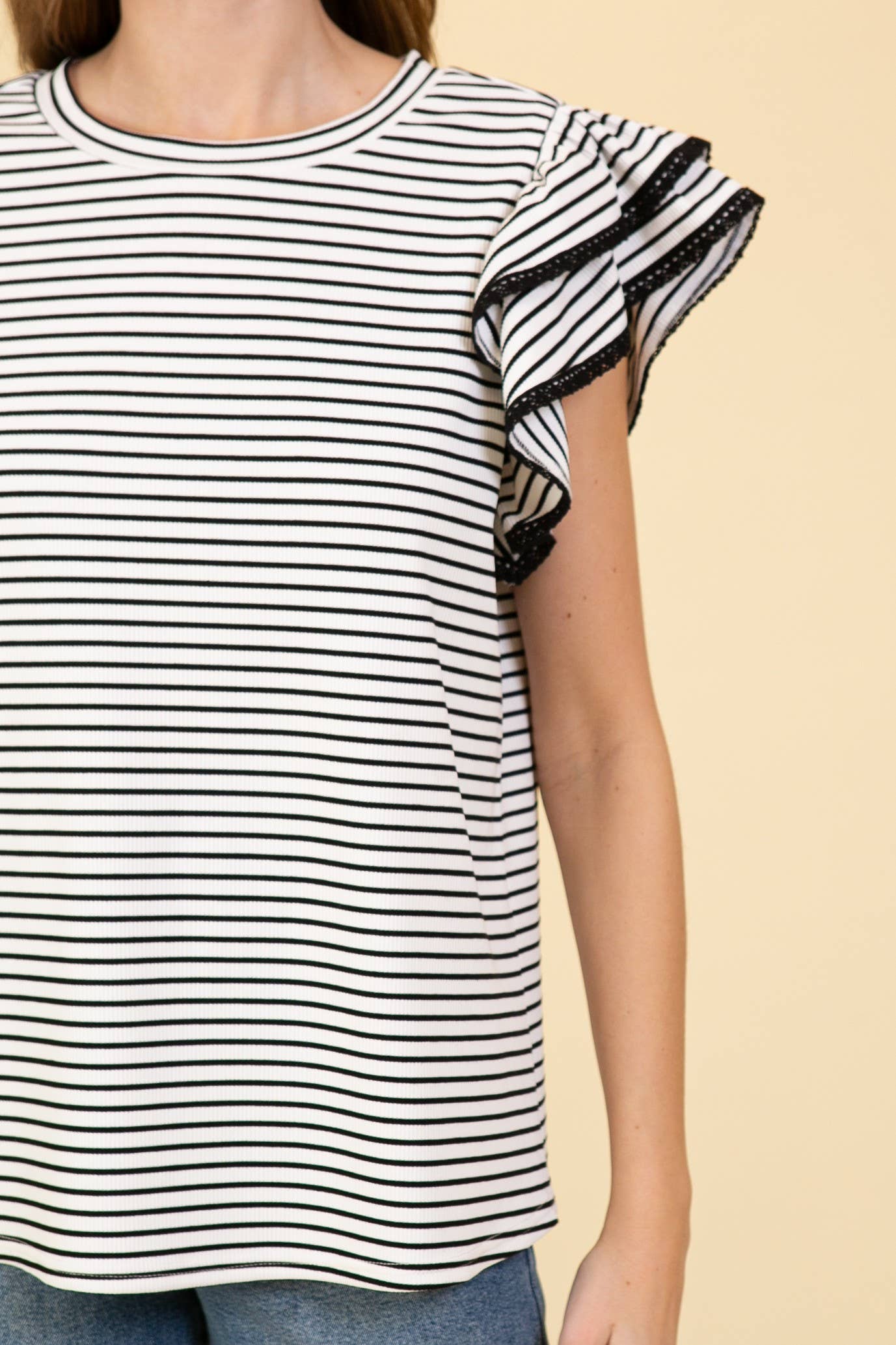 Striped Ruffle Sleeve Knit Top