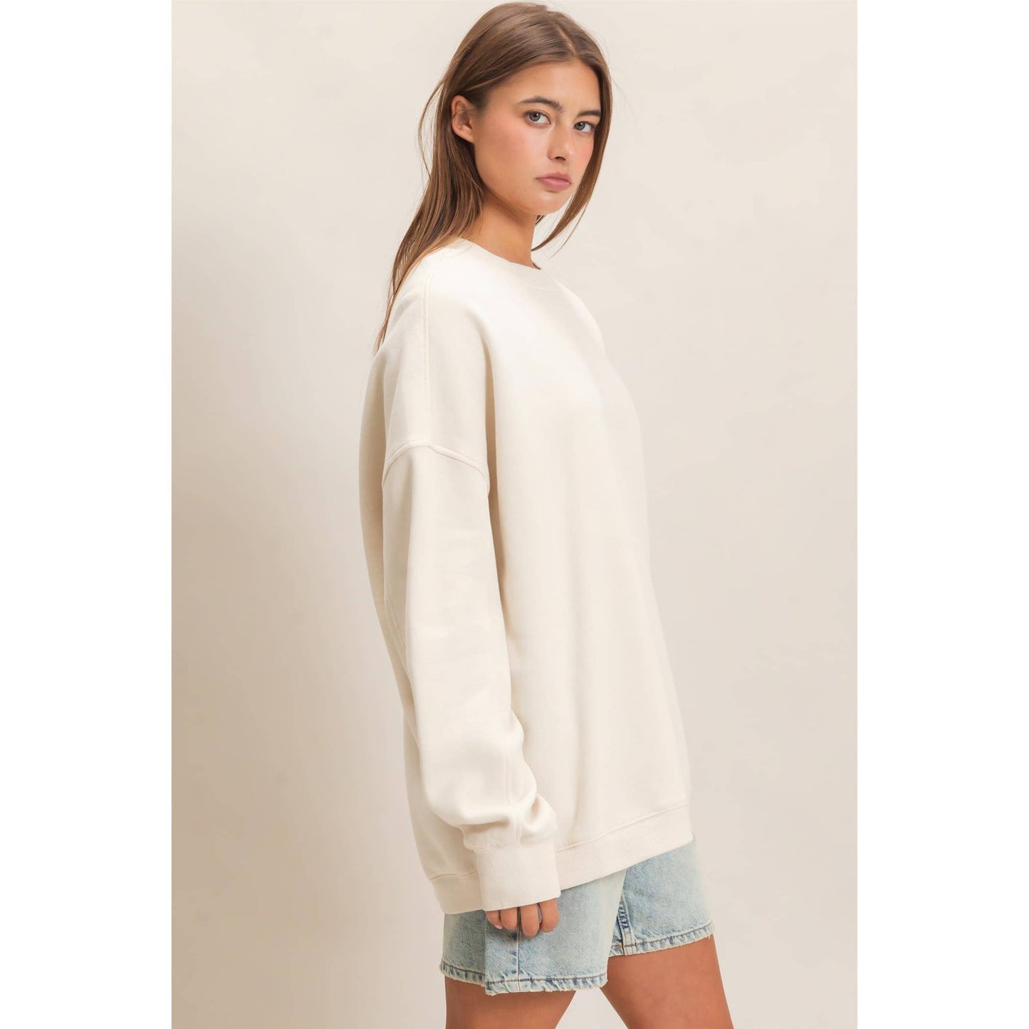 Acid Wash Crew Neck Long Sleeve Sweatshirt