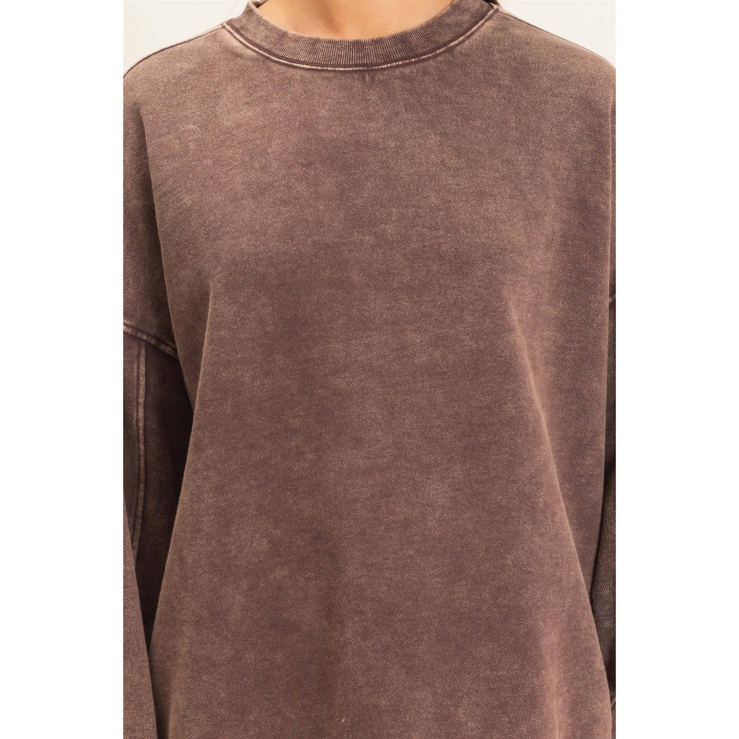 Acid Wash Crew Neck Long Sleeve Sweatshirt