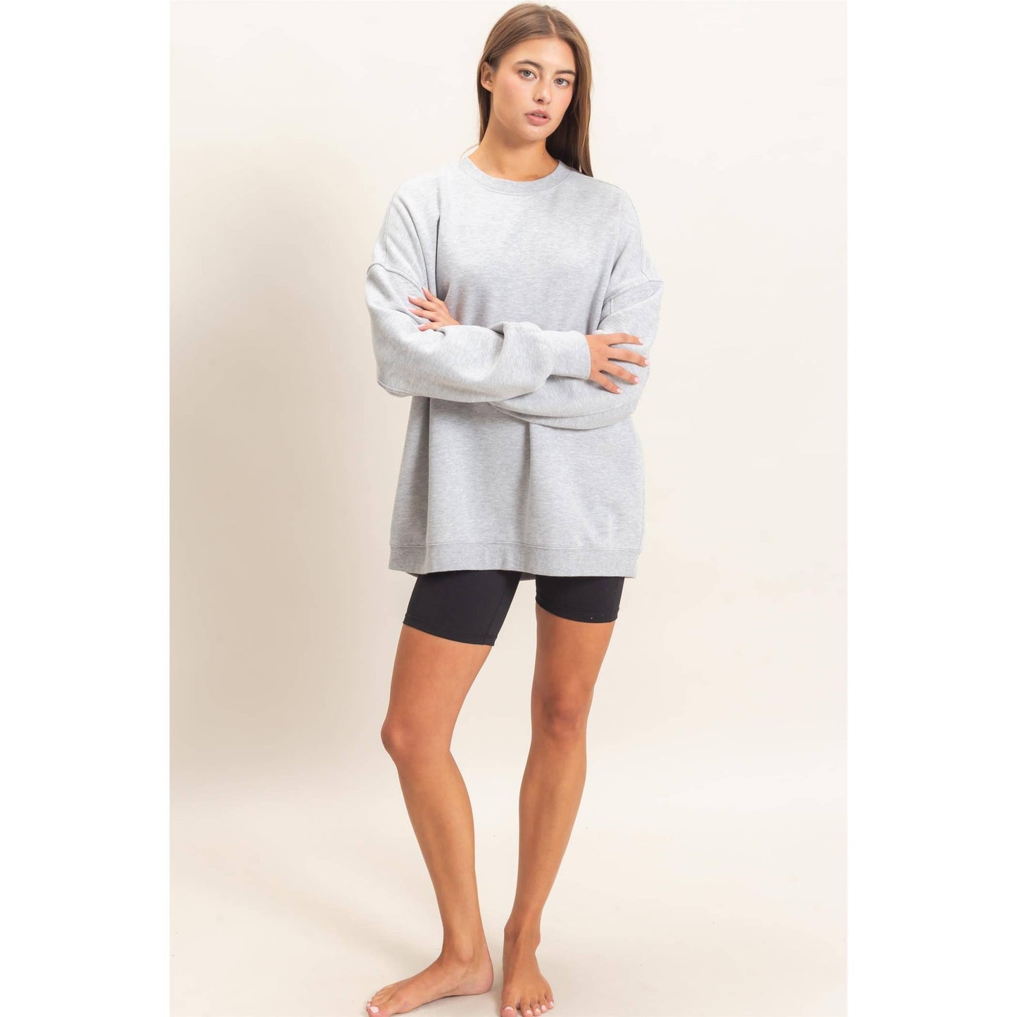 Acid Wash Crew Neck Long Sleeve Sweatshirt