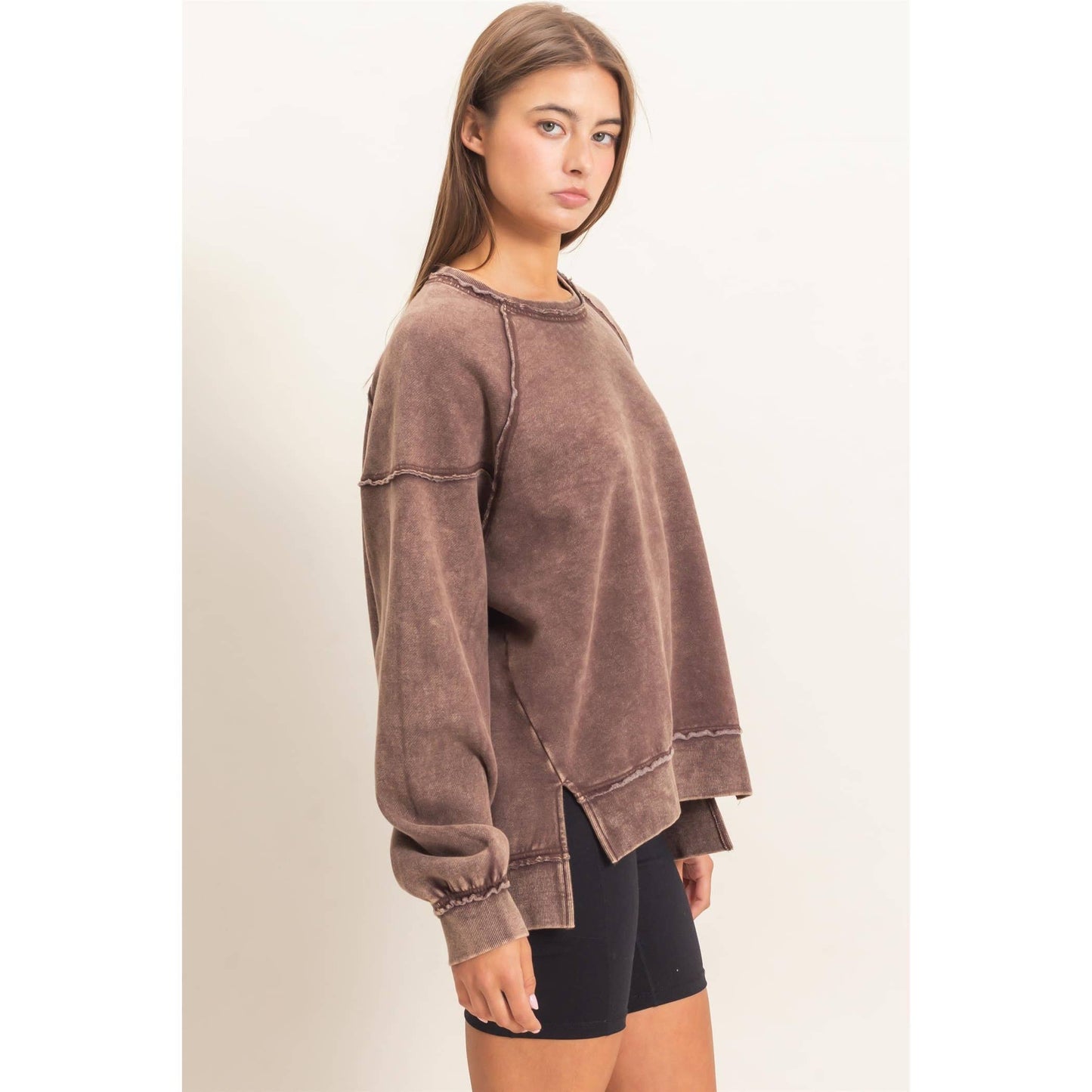 Acid Wash Raw Edge Sweatshirt