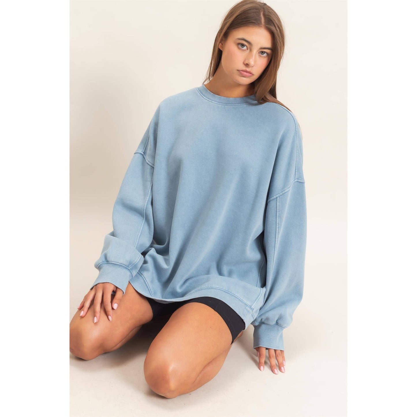 Acid Wash Crew Neck Long Sleeve Sweatshirt