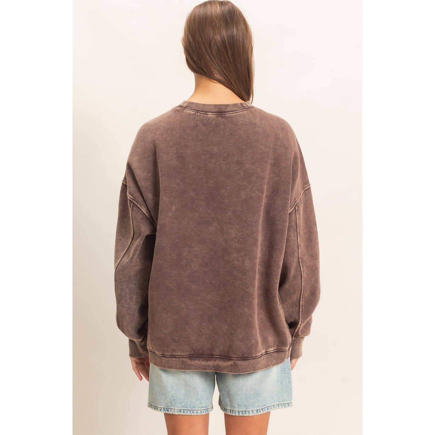 Acid Wash Crew Neck Long Sleeve Sweatshirt