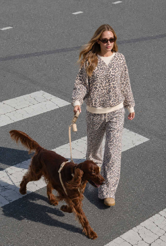 Leopard Drawstring Wide Leg Lounge Pants