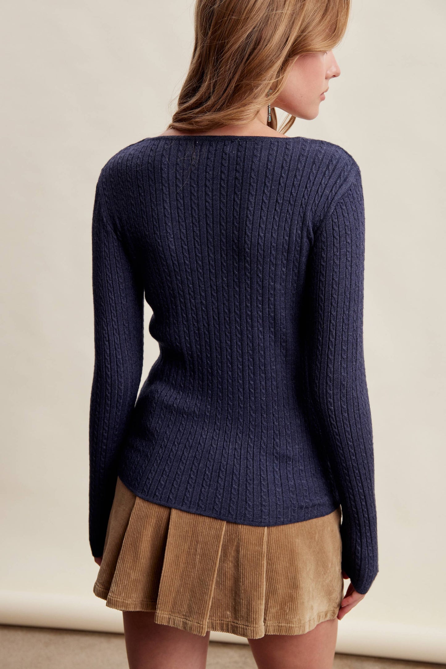 Ribbed V-Neck Knit Top