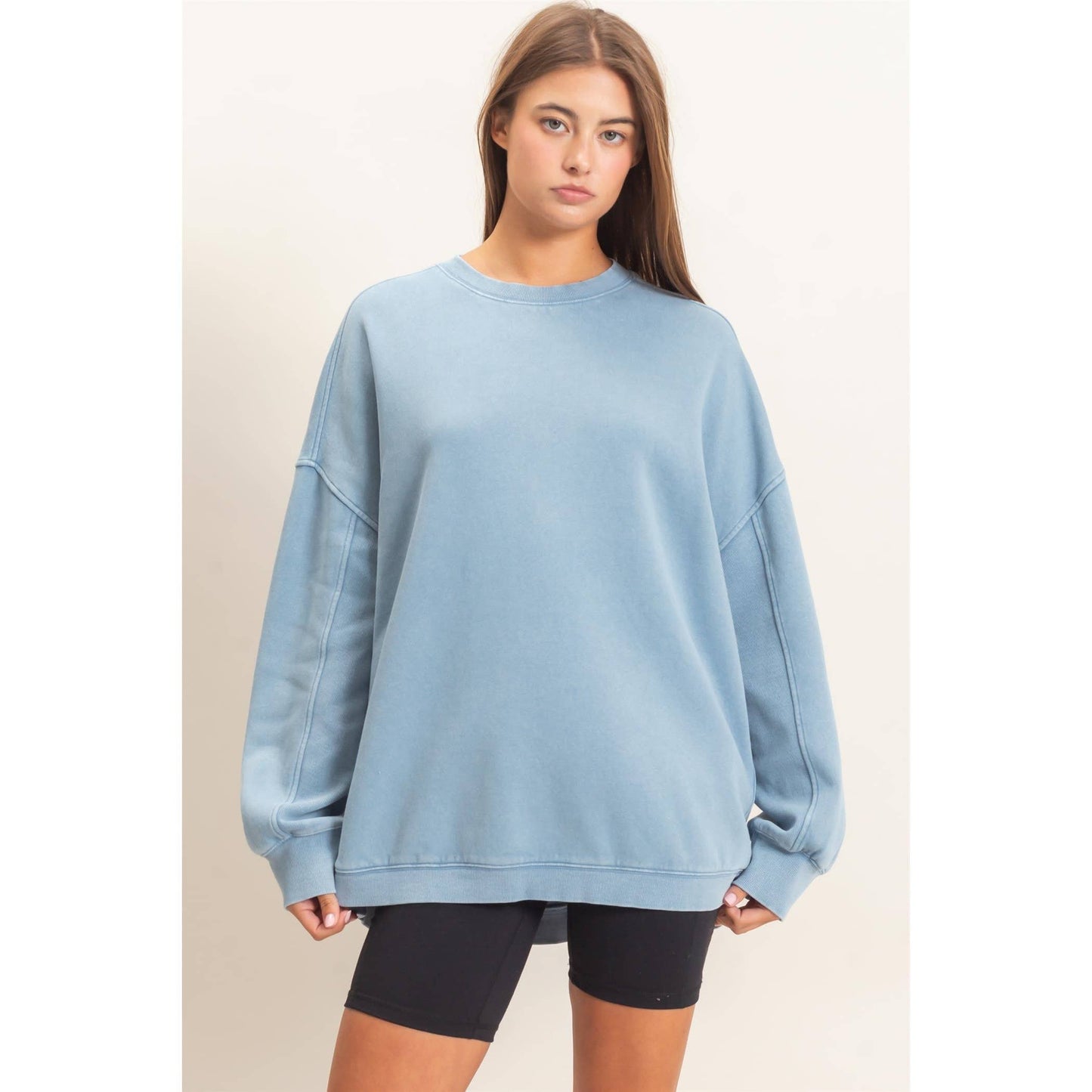 Acid Wash Crew Neck Long Sleeve Sweatshirt