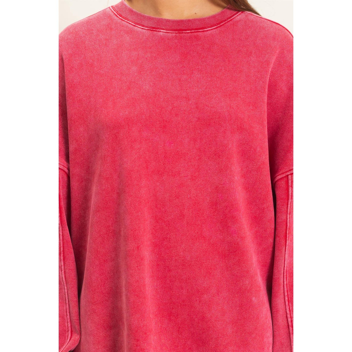 Acid Wash Crew Neck Long Sleeve Sweatshirt