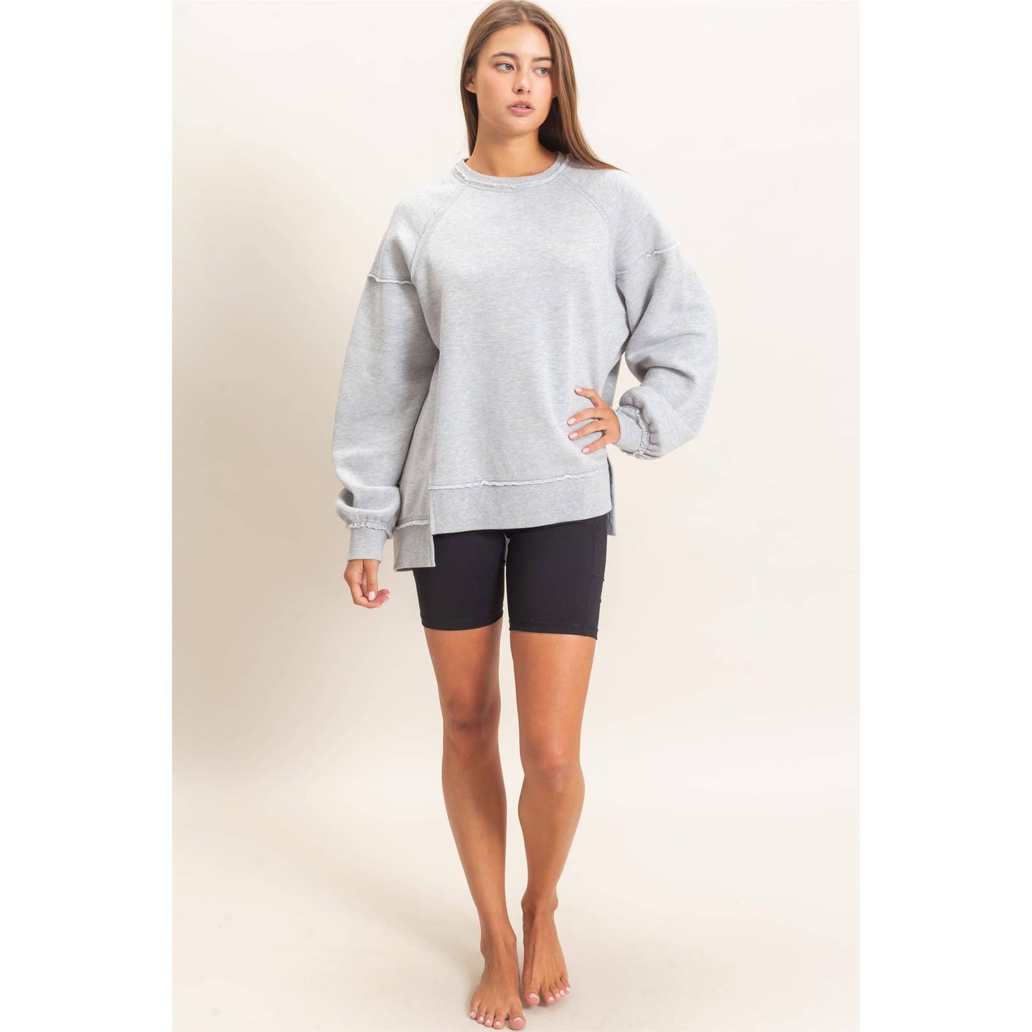 Acid Wash Raw Edge Sweatshirt