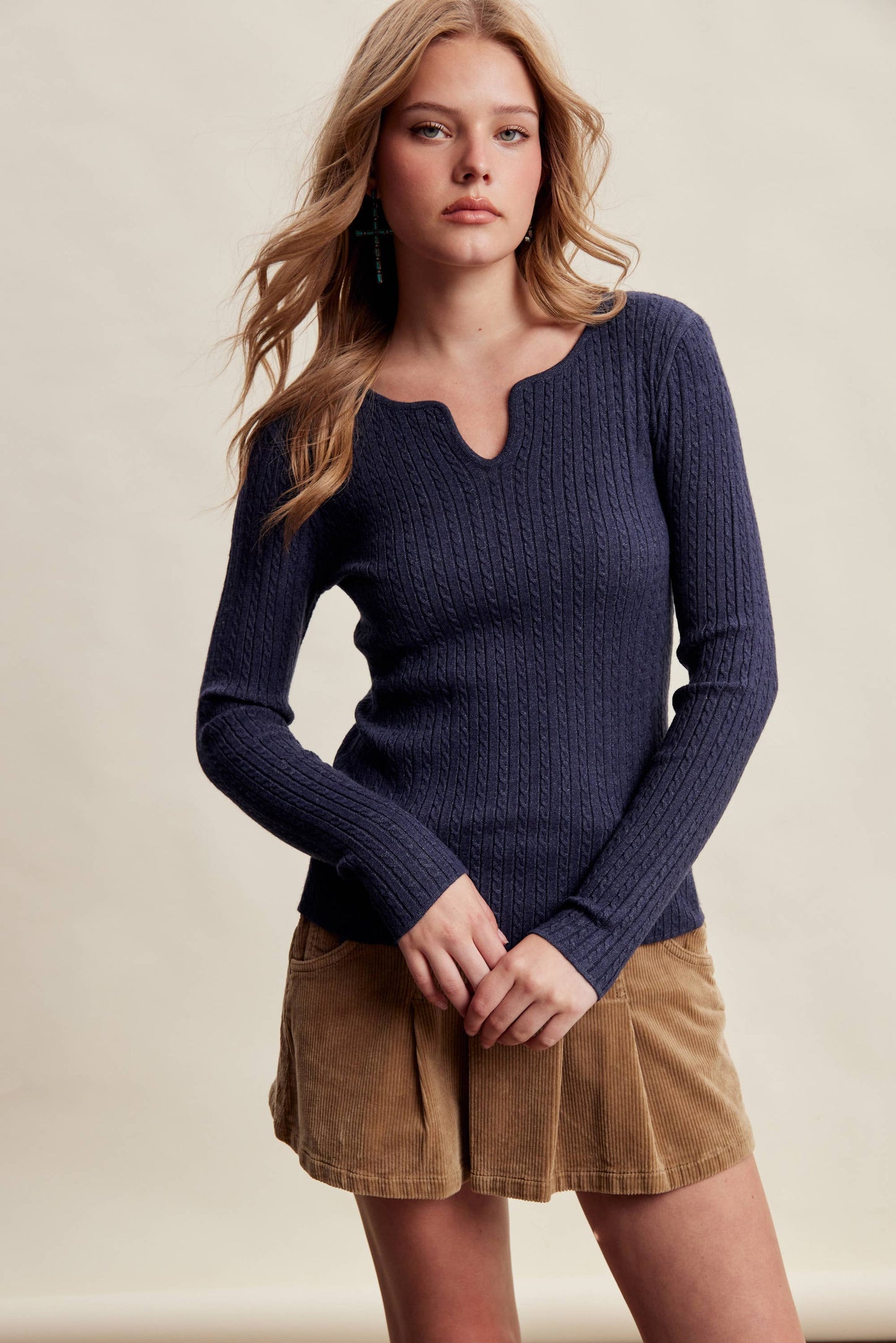 Ribbed V-Neck Knit Top