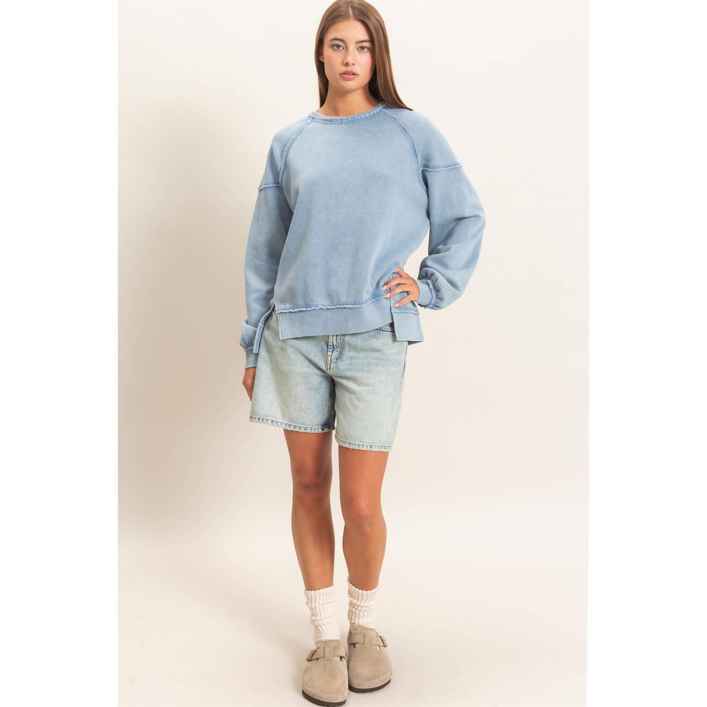 Acid Wash Raw Edge Sweatshirt