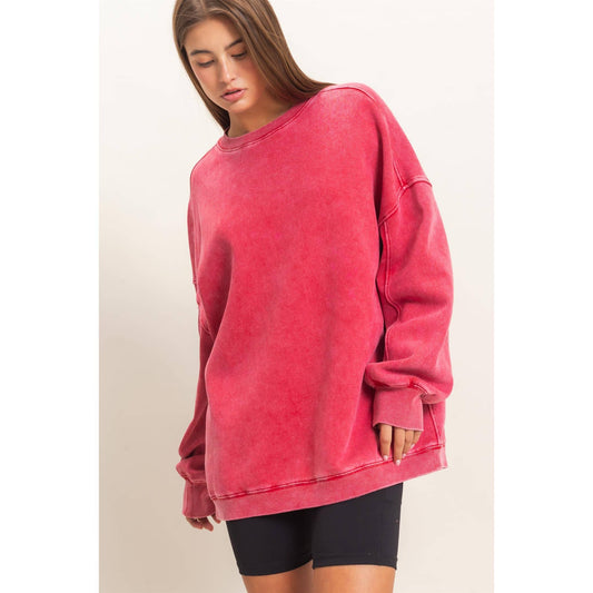 Acid Wash Crew Neck Long Sleeve Sweatshirt
