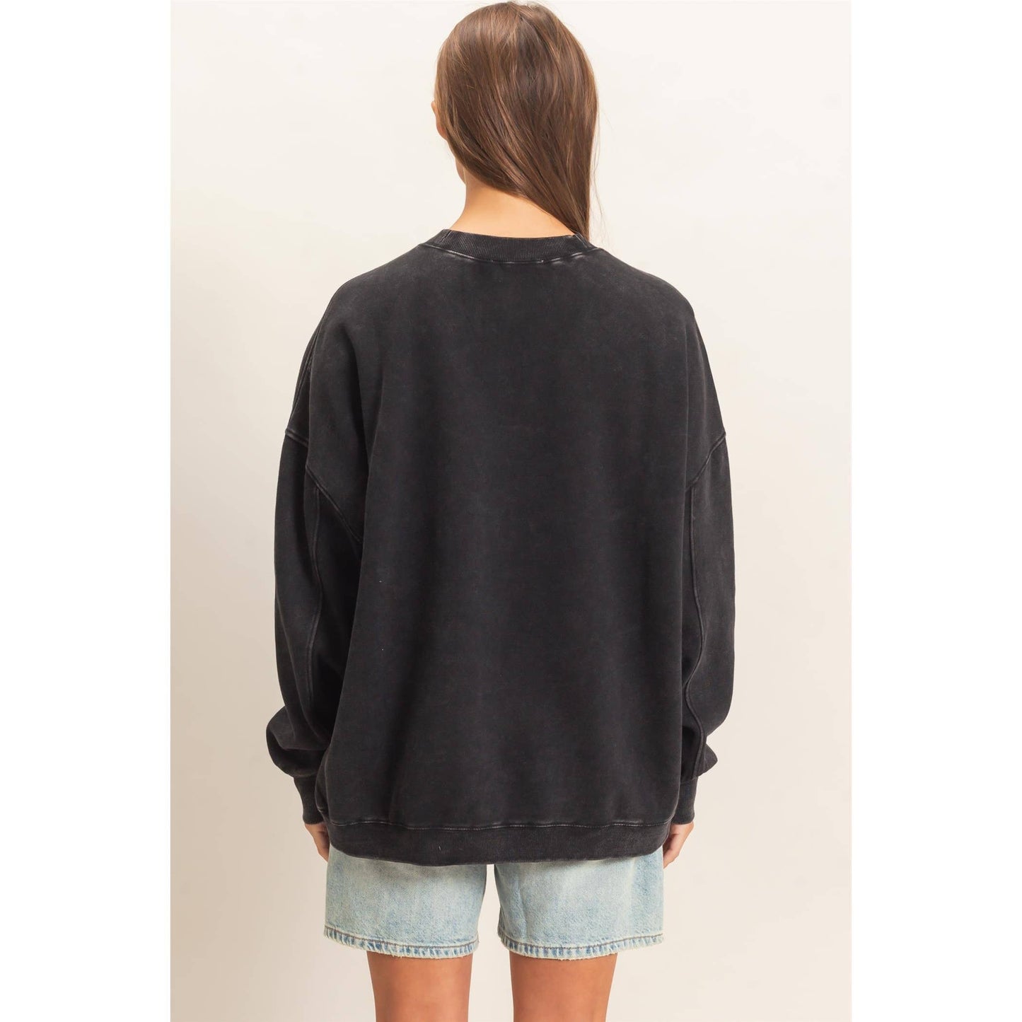 Acid Wash Crew Neck Long Sleeve Sweatshirt