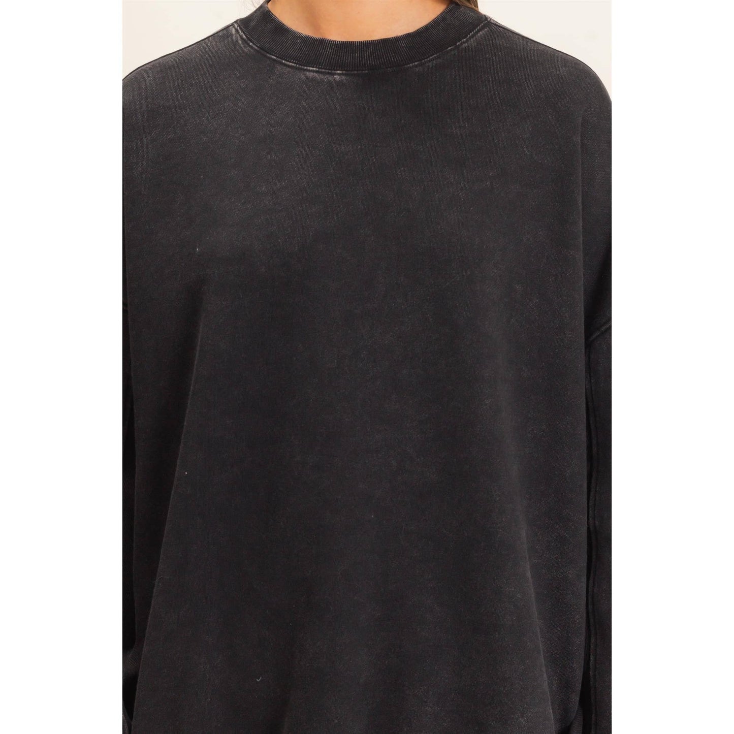 Acid Wash Crew Neck Long Sleeve Sweatshirt